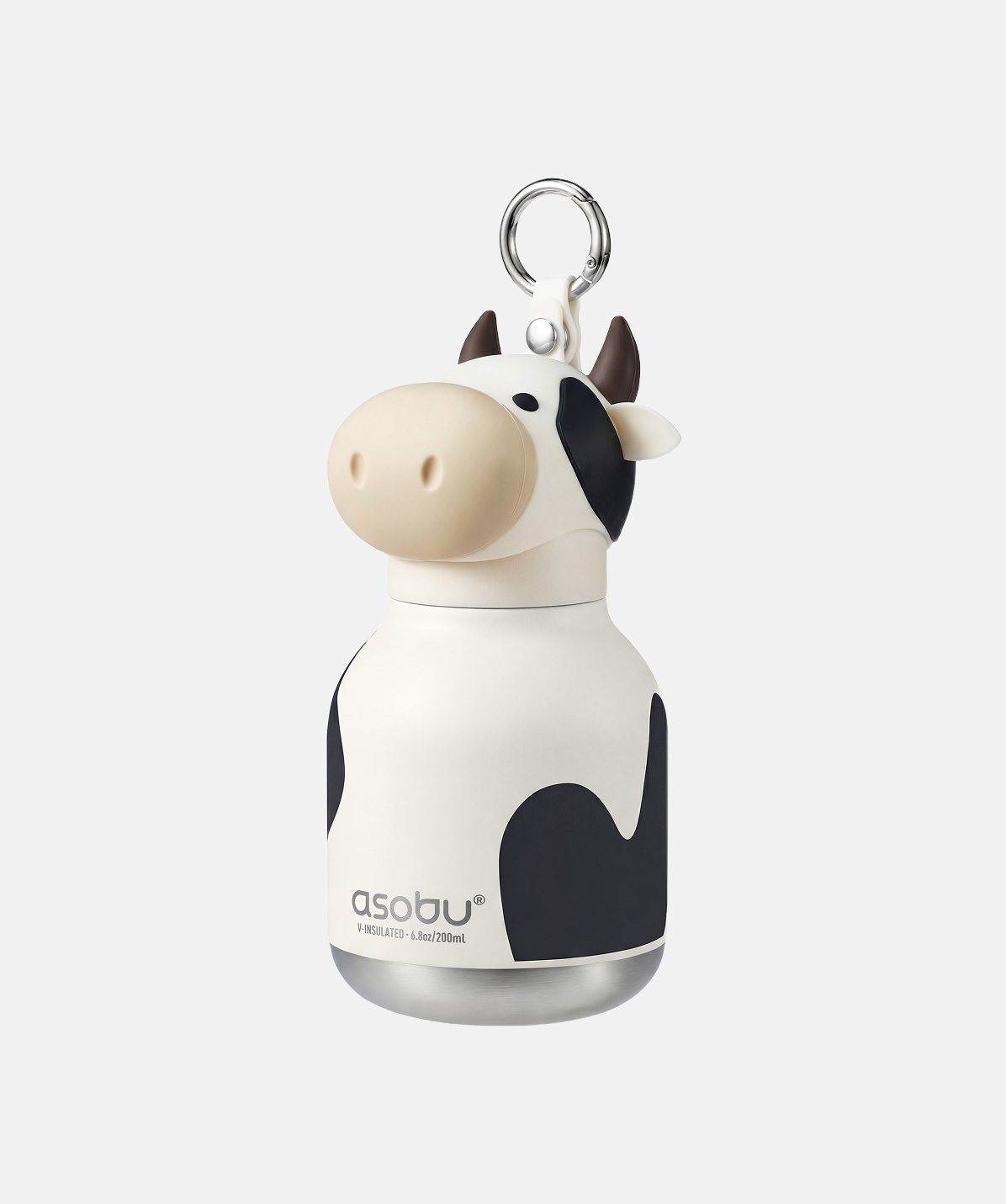 Botella mini Asobu Bestie Vaca de 200ml con aislamiento al vacío y llavero.