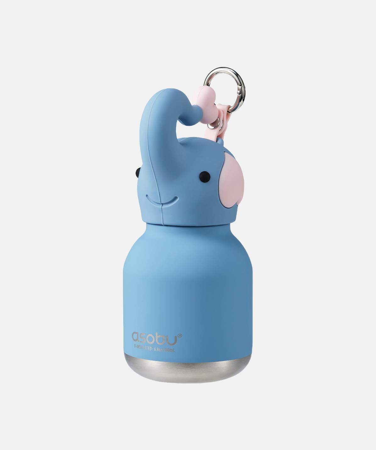 Botella mini de acero inoxidable Asobu Bestie Elefante con enganche para mochila.