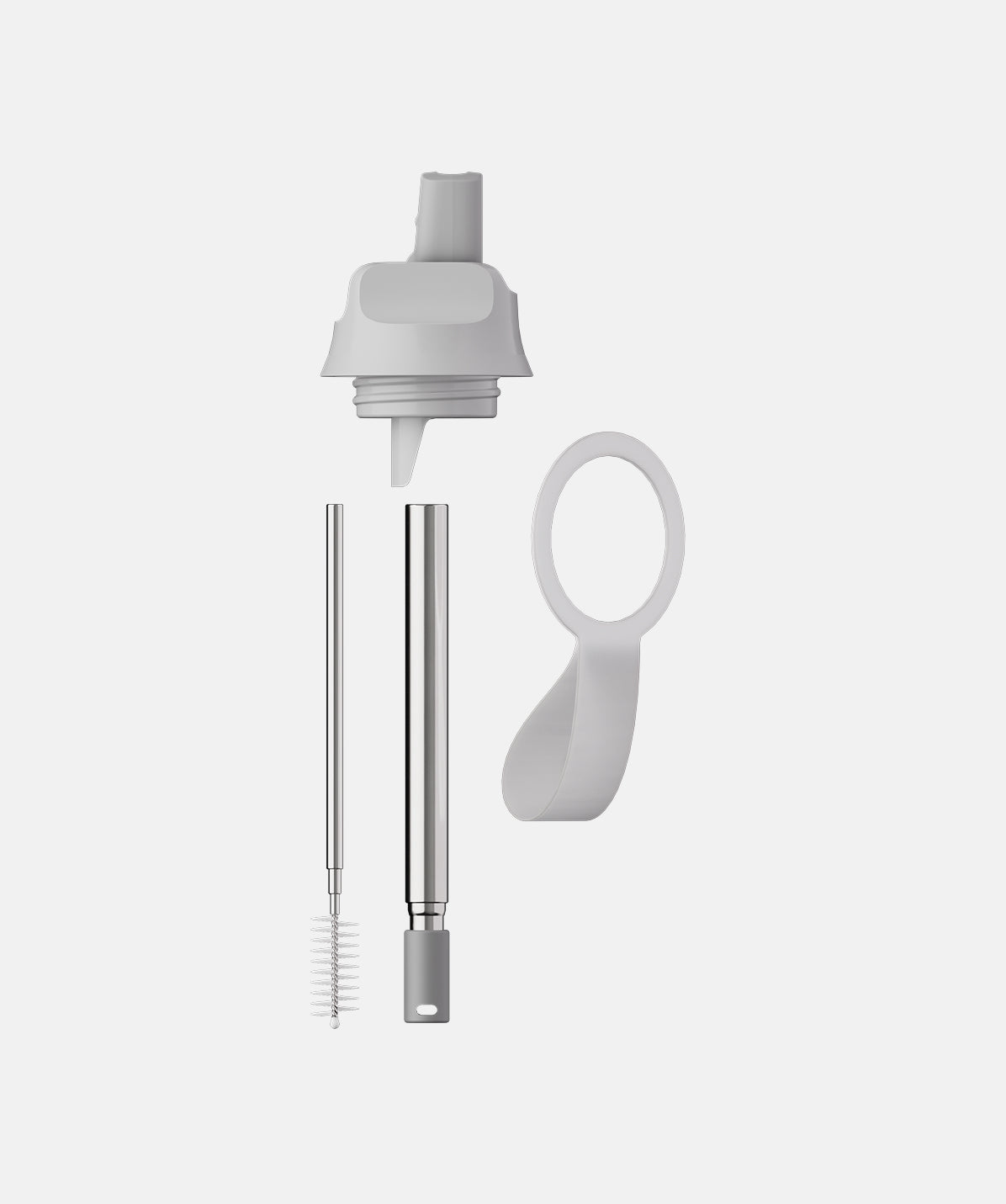 Detalle del tapón Flip de la botella gris granito de 1L, el sistema de cierre de la botella Chilly's gris granito.