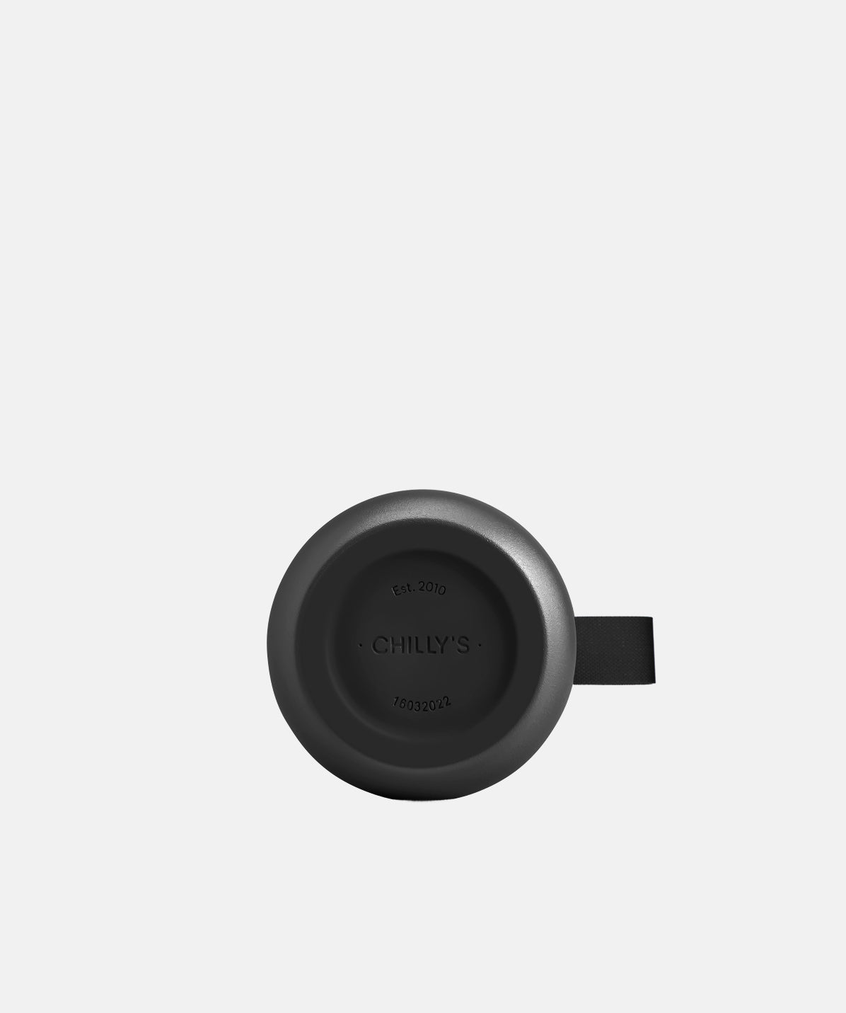 Base de la botella Chilly's Serie 2 Flip negra, mostrando el borde de goma para estabilidad.