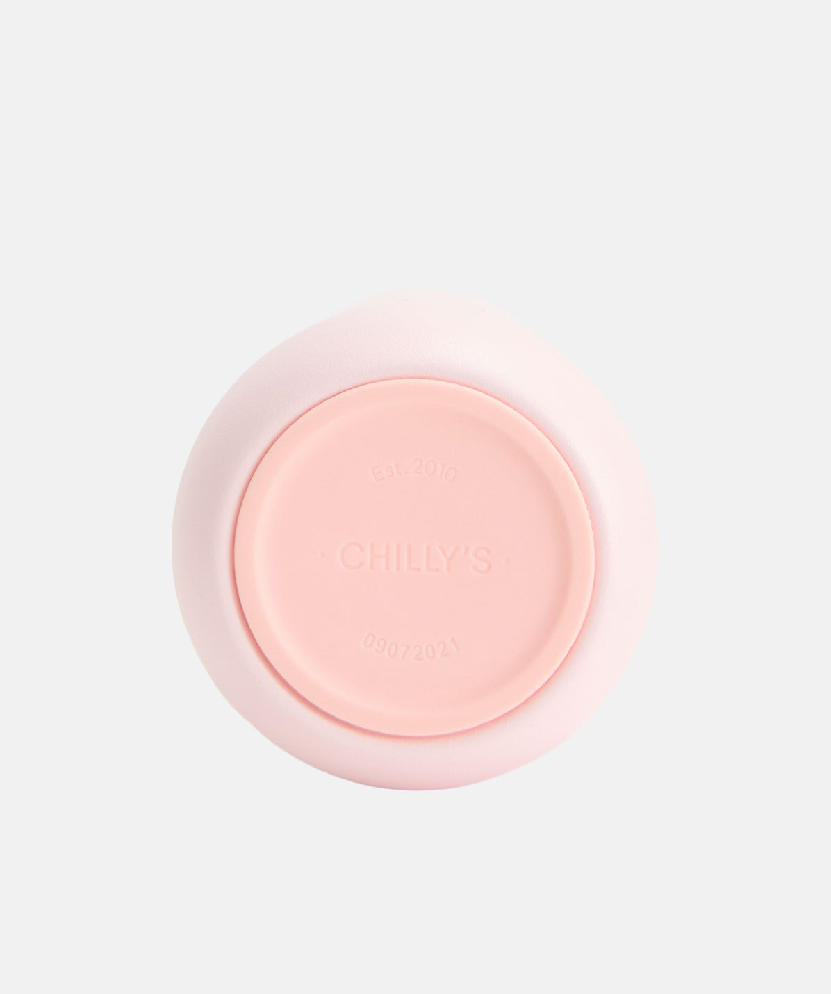 Base de la botella Chilly's rosa blush de 500ml, detalle del anillo de silicona antideslizante.