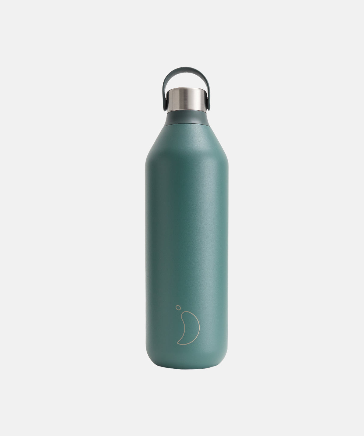 Botella Chilly's Serie 2 de 1L verde pino, con tapón de flujo rápido y agarre ergonómico.