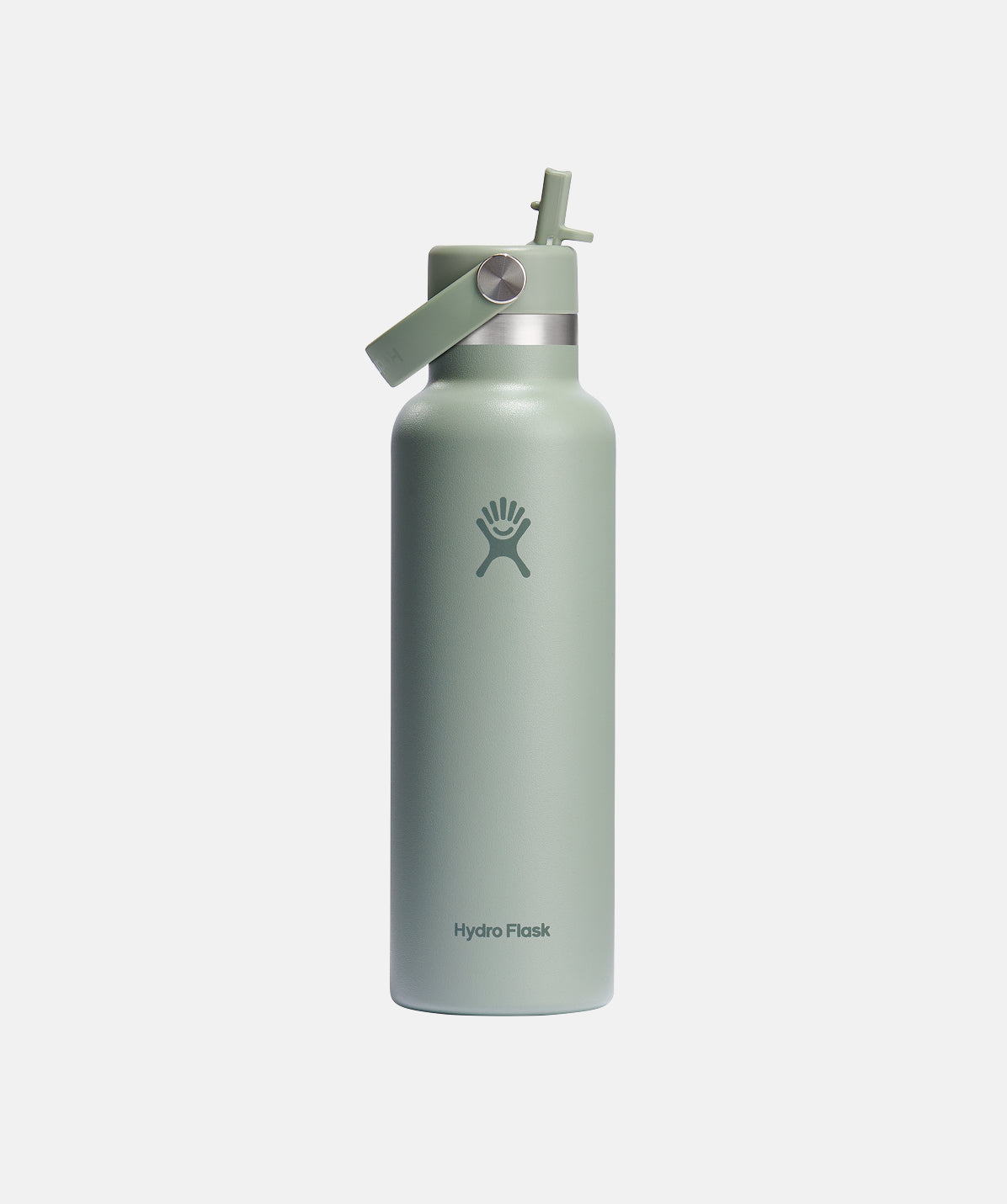 Botella Hydro Flask 21oz Agave, vista de agarre en la mano, tapa pajita.