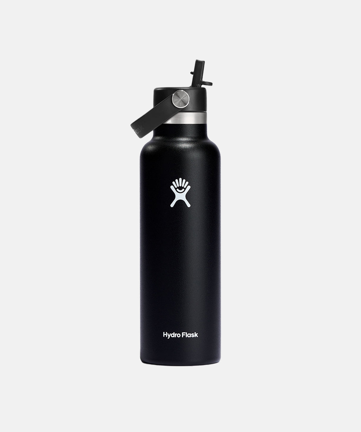 Hydro Flask 621ml negra, pajita estándar para beber sin inclinar, acero inoxidable.