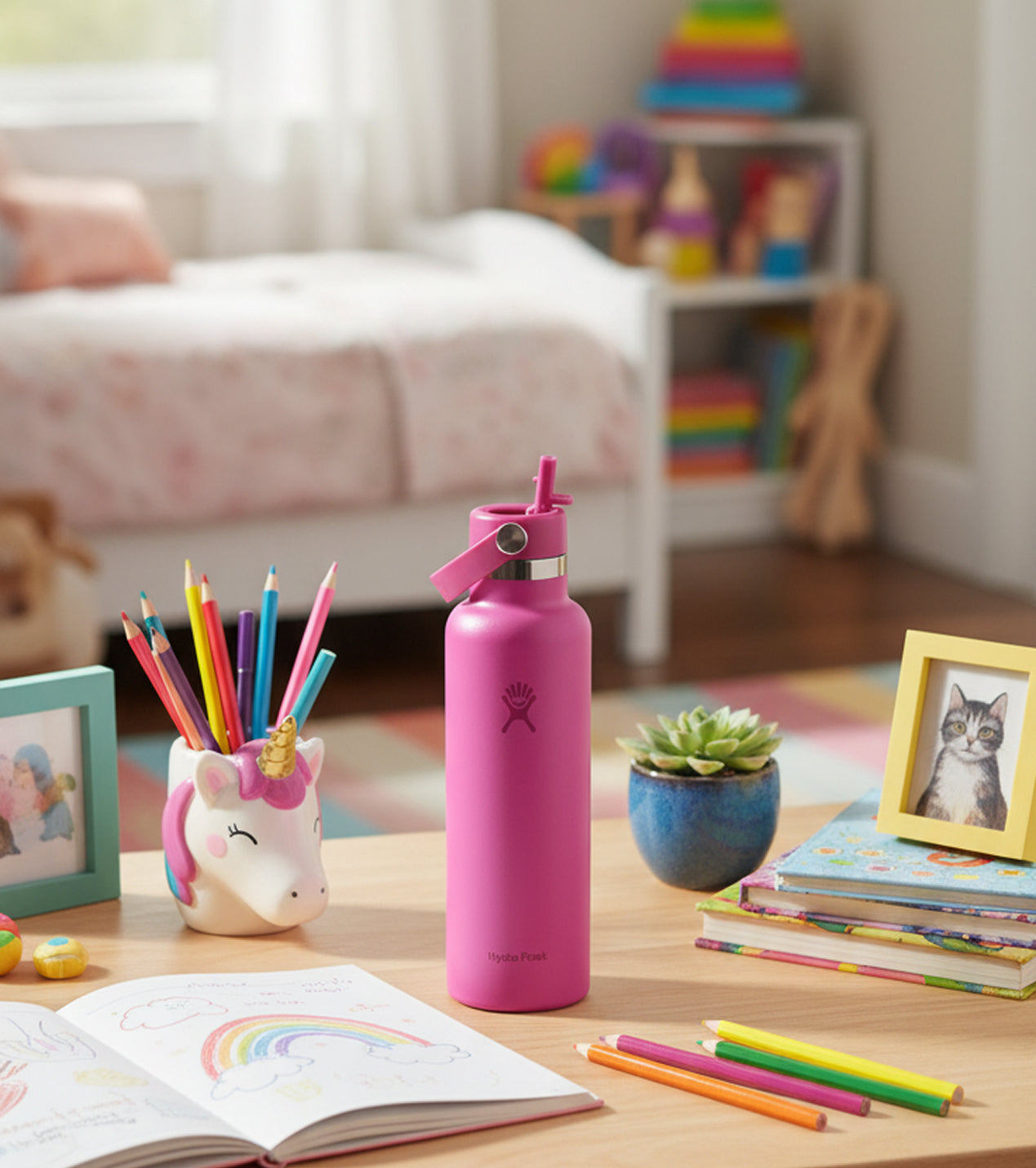 Botella Hydro Flask 21 oz Standard Flex Straw Cap Reef. Botella termo de acero inoxidable con pajita para niños y uso en dormitorio.