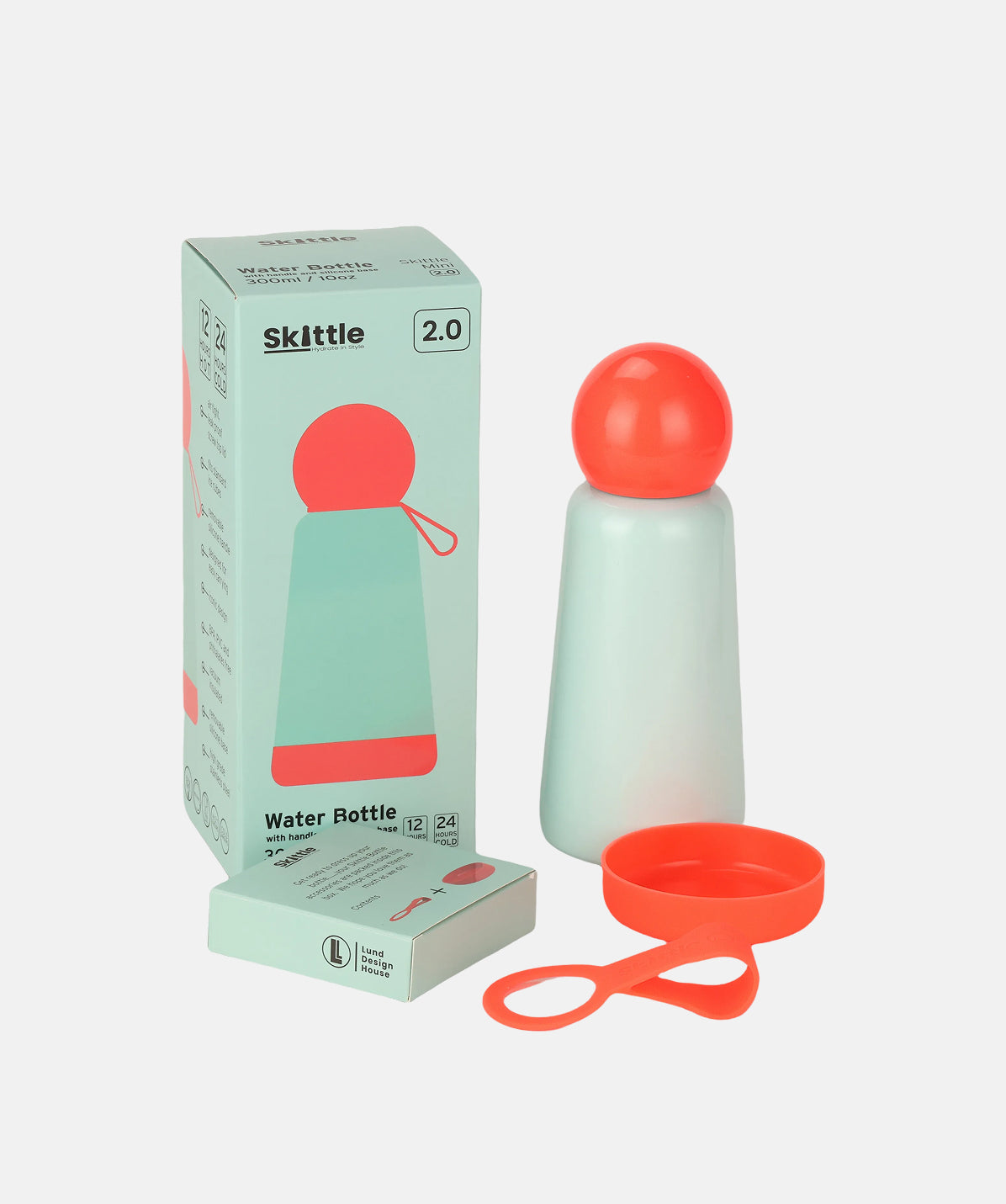 Botella Lund Mini Skittle Lite 300ml bicolor menta y coral. Termo pequeño para niños o adultos, e ideal para bolsos compactos.