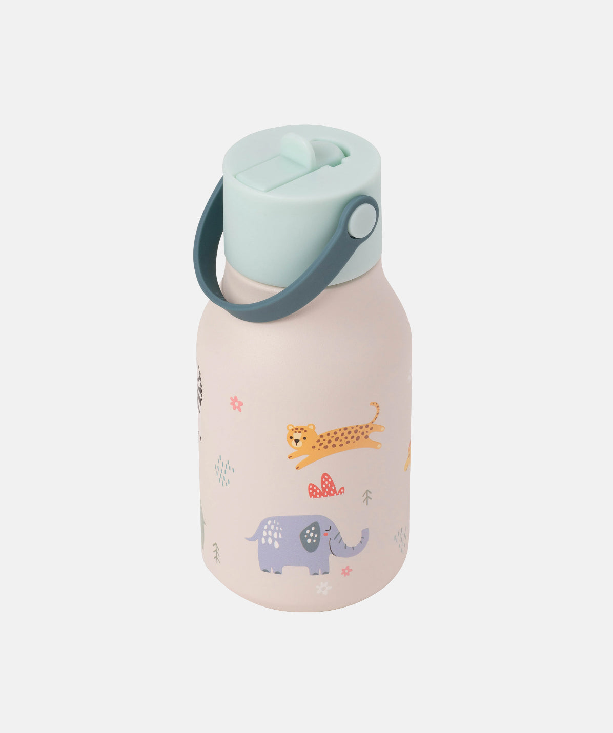 Botella pequeña Lund Kids 400ml diseño safari con fondo beige. Acero inoxidable ligero para niños en la escuela.