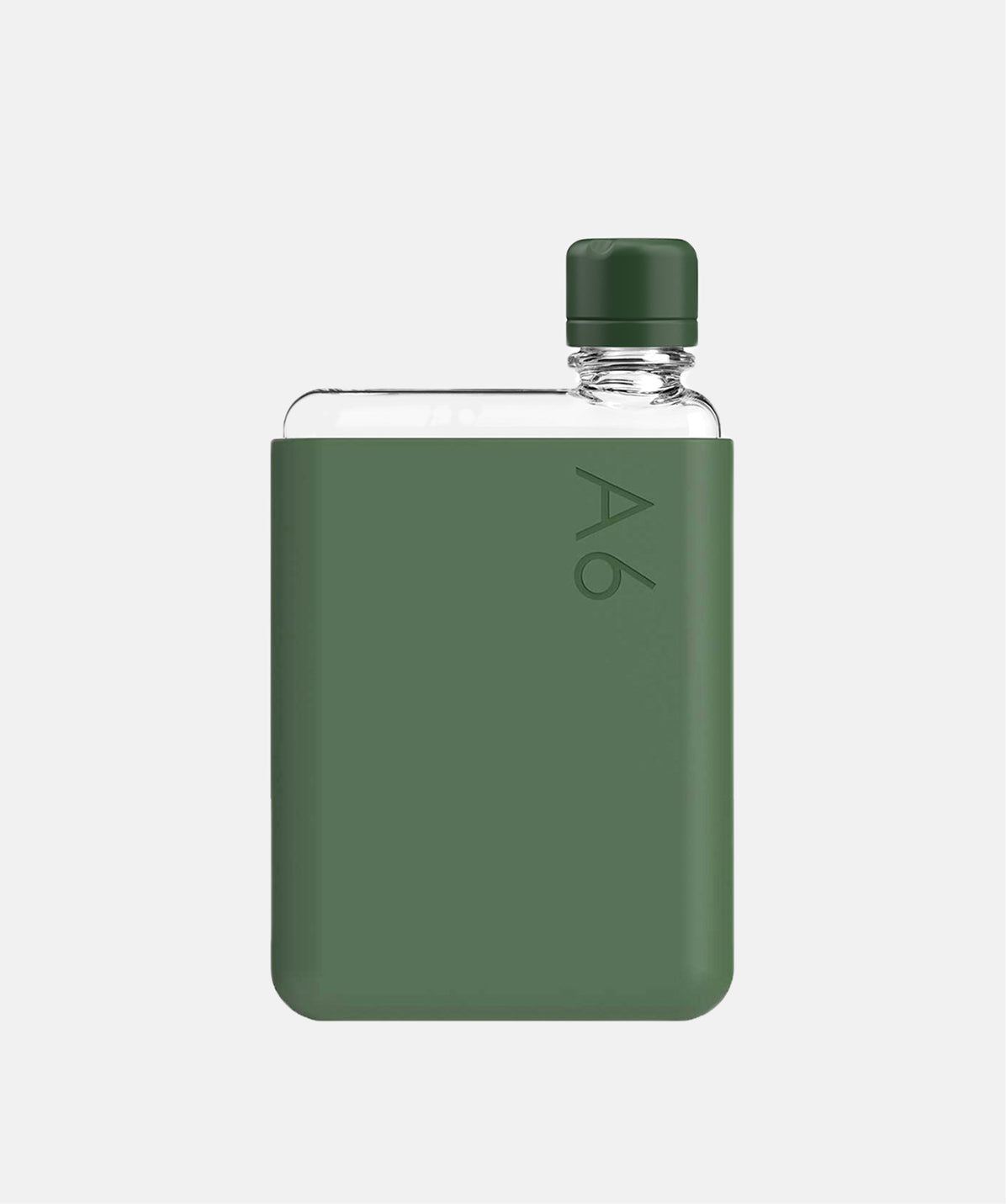 Botella de agua Memobottle A6 verde con funda de silicona de 375ml, fácil de llevar para hidratarse de forma constante.