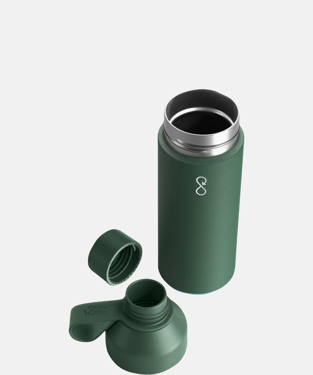 Botella Ocean Bottle Forest green 1000ml. Acero inoxidable, tapa de doble apertura, accesorios y gran capacidad.