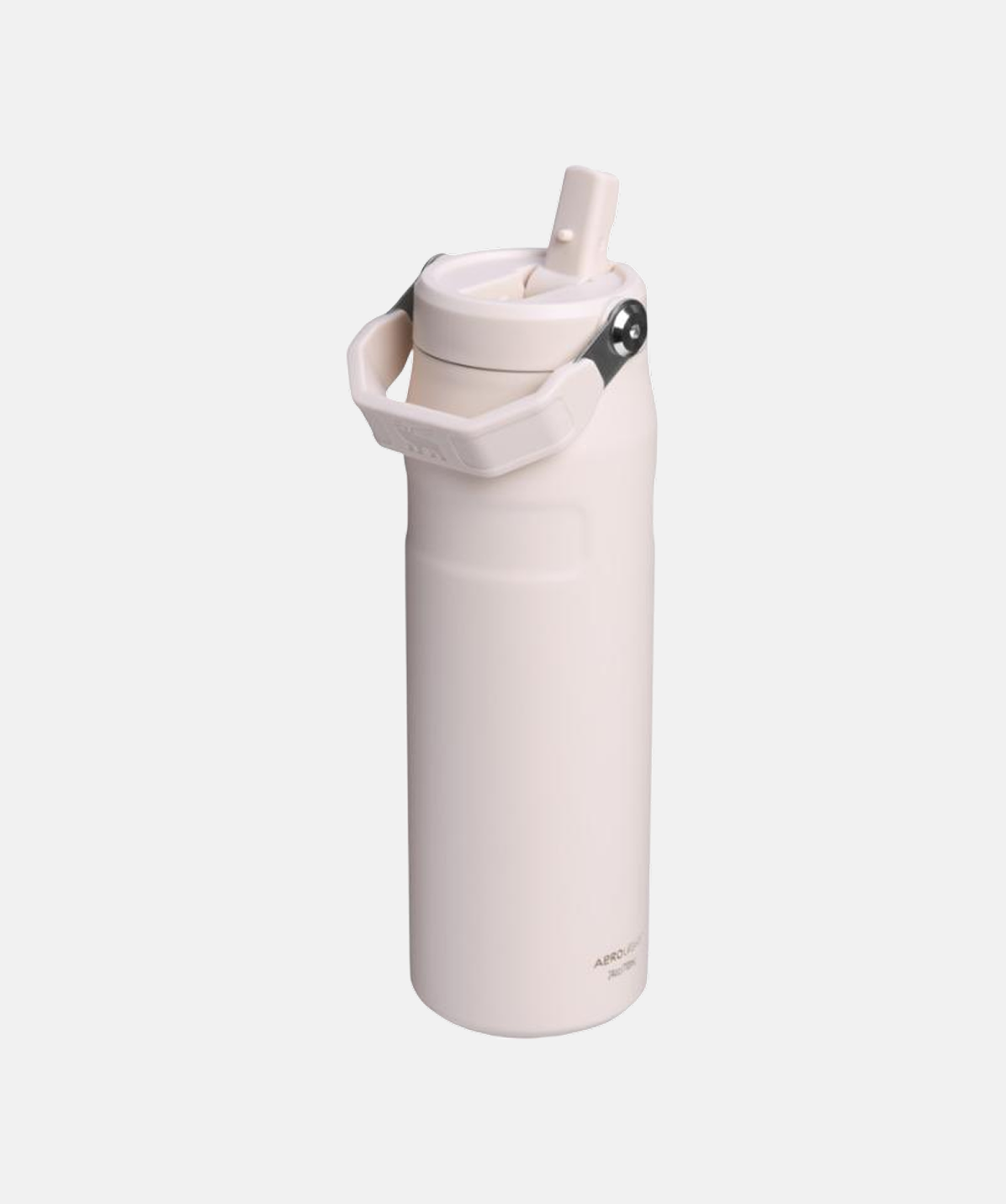 Vista lateral superior de la Botella Stanley IceFlow™ Flip Straw 2.0 rosa 710ml con pajita plegada.