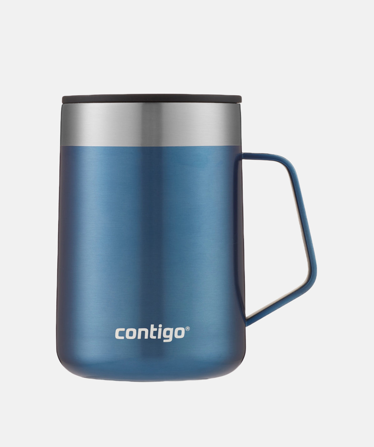Taza Contigo Streeterville 420ml azul, vista superior con la tapa deslizable cerrada.
