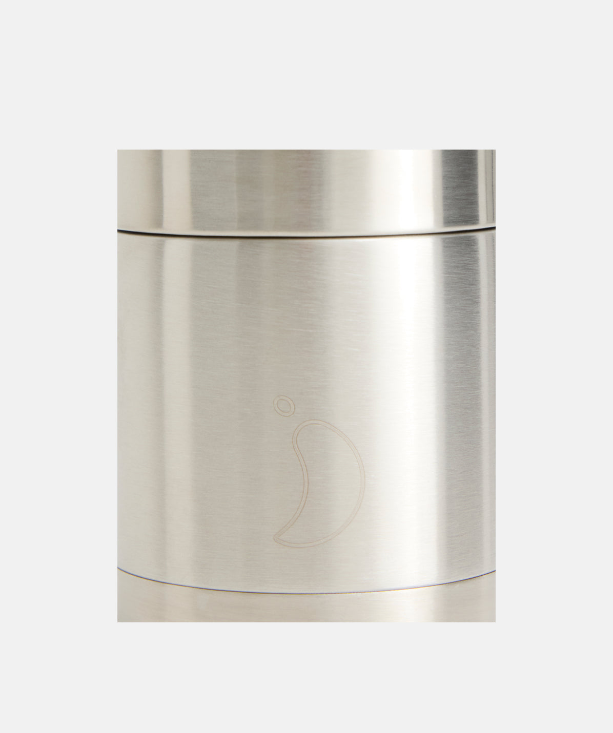 Vista central del termo de comida Chilly's de 300ml, destacando el acabado metálico brillante y la apertura ancha.