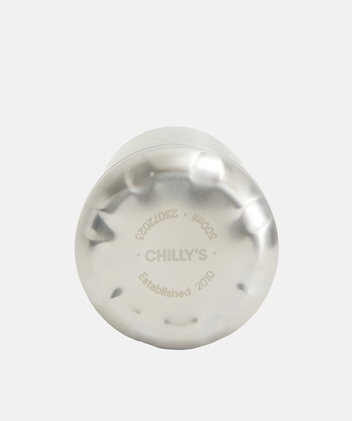 Base del termo Chilly's de acero inoxidable, mostrando el material de contacto y el borde antideslizante.