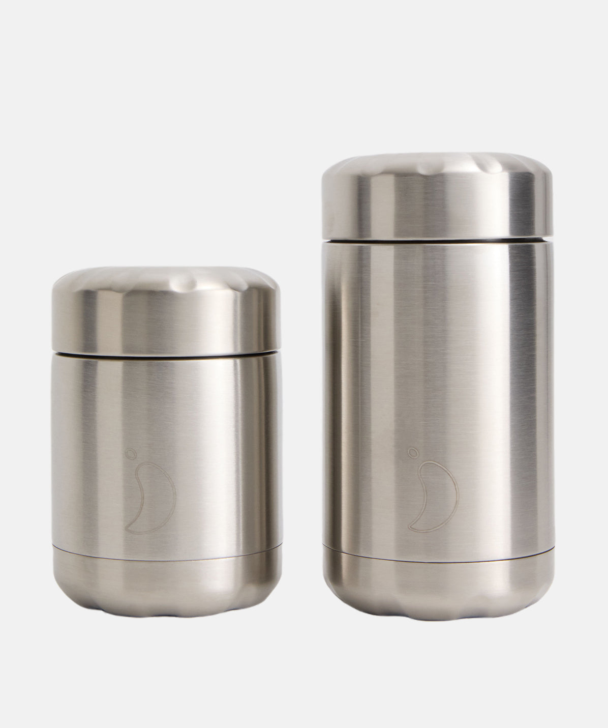 Termo de comida Chilly's acero liso de 500ml junto al modelo de 300ml, mostrando las diferentes capacidades.