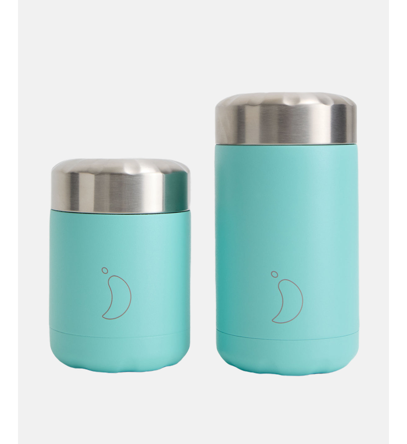 Termo de comida Chilly's Mate Menta 300ml junto a otros tamaños. Comparativa de capacidad del termo de sólidos Chilly's para llevar el almuerzo.