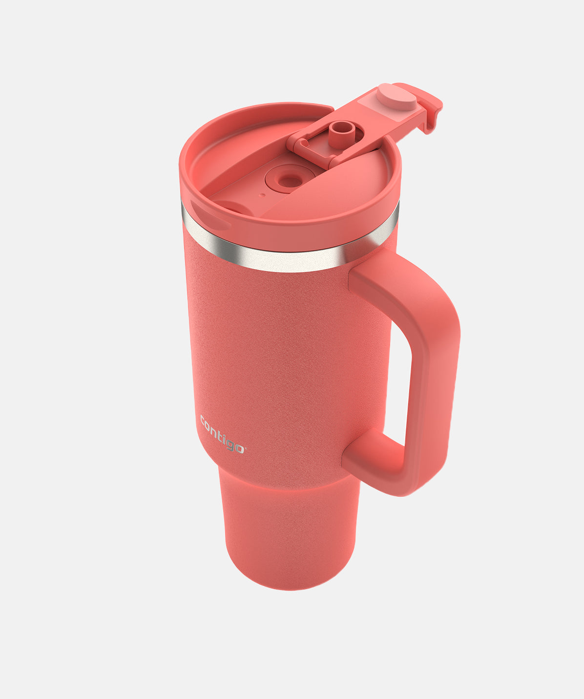 Vista superior del Tumbler Contigo Thermalock 1.2L coral, detalle del asa.