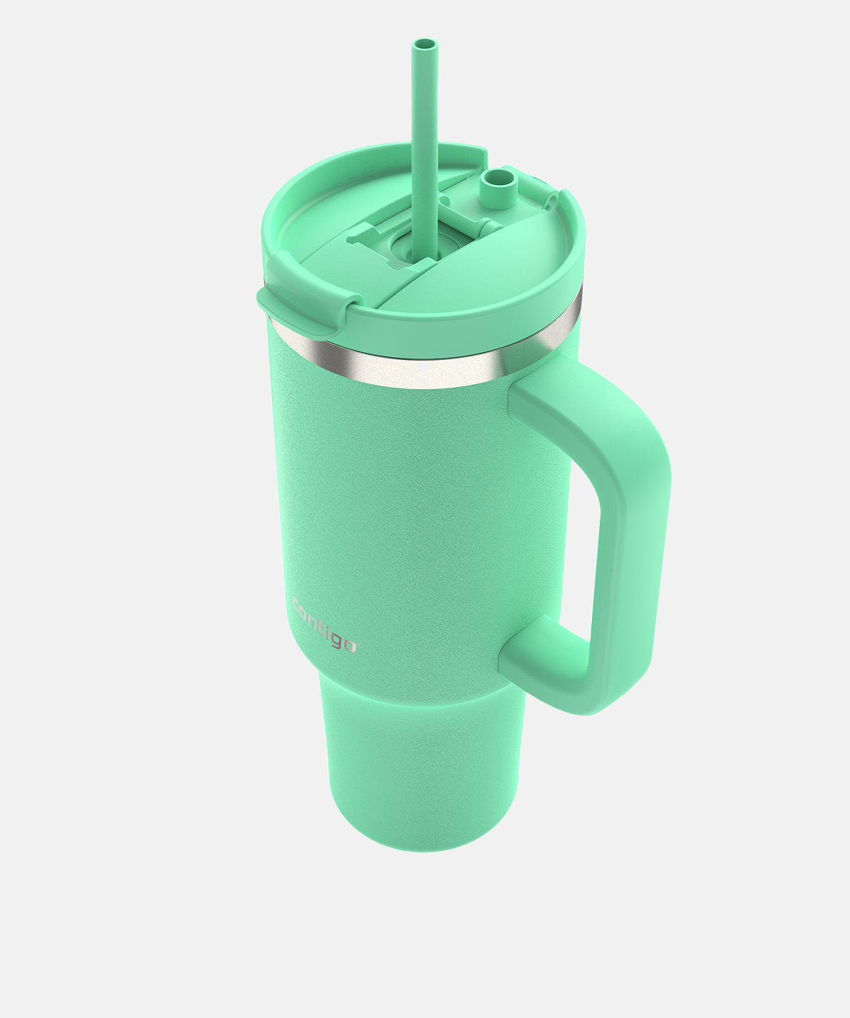 Vista superior del Tumbler Contigo Thermalock 1.2L Reef verde, destacando el asa grande.