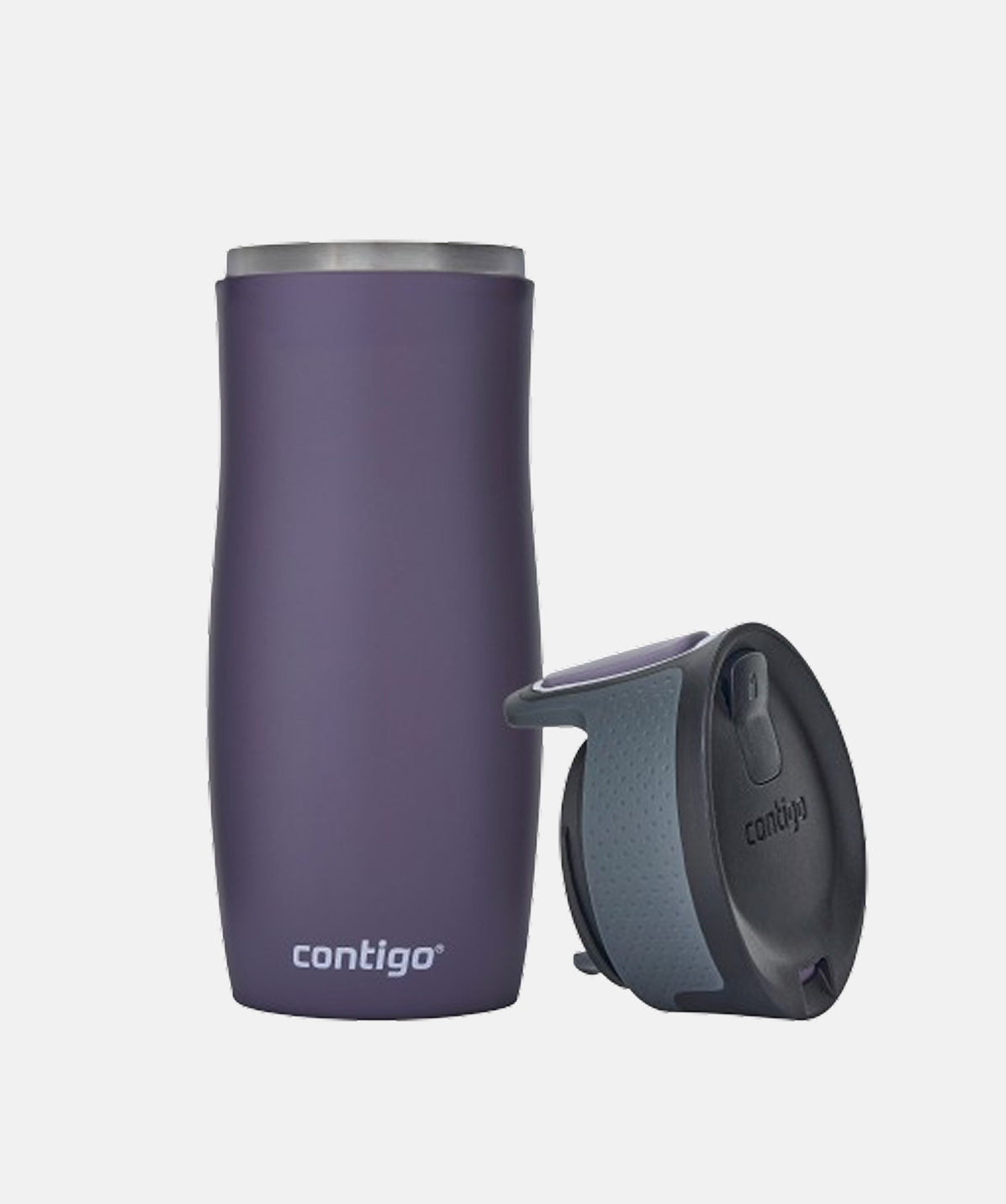 Termo Contigo West Loop de capacidad 470ml ciruela, termo y tapa Autoseal separados, vista frontal.