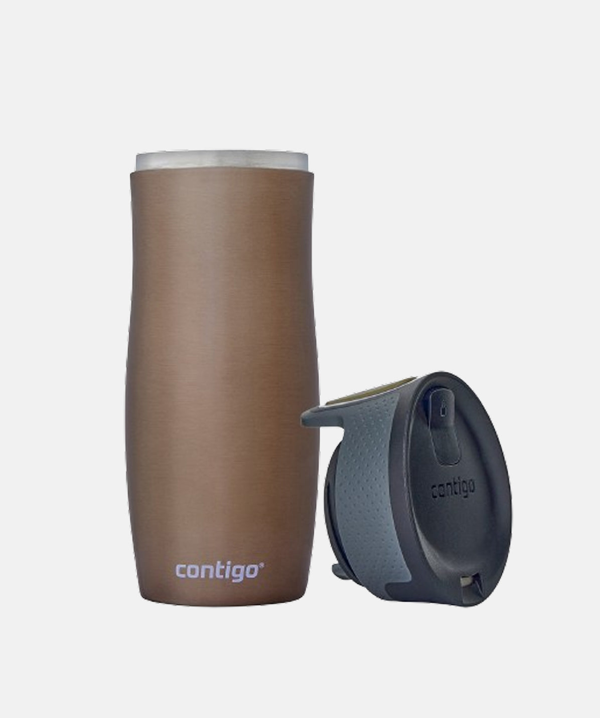 Termo Contigo West Loop 470ml Latte, termo y tapa Autoseal separados, vista frontal.