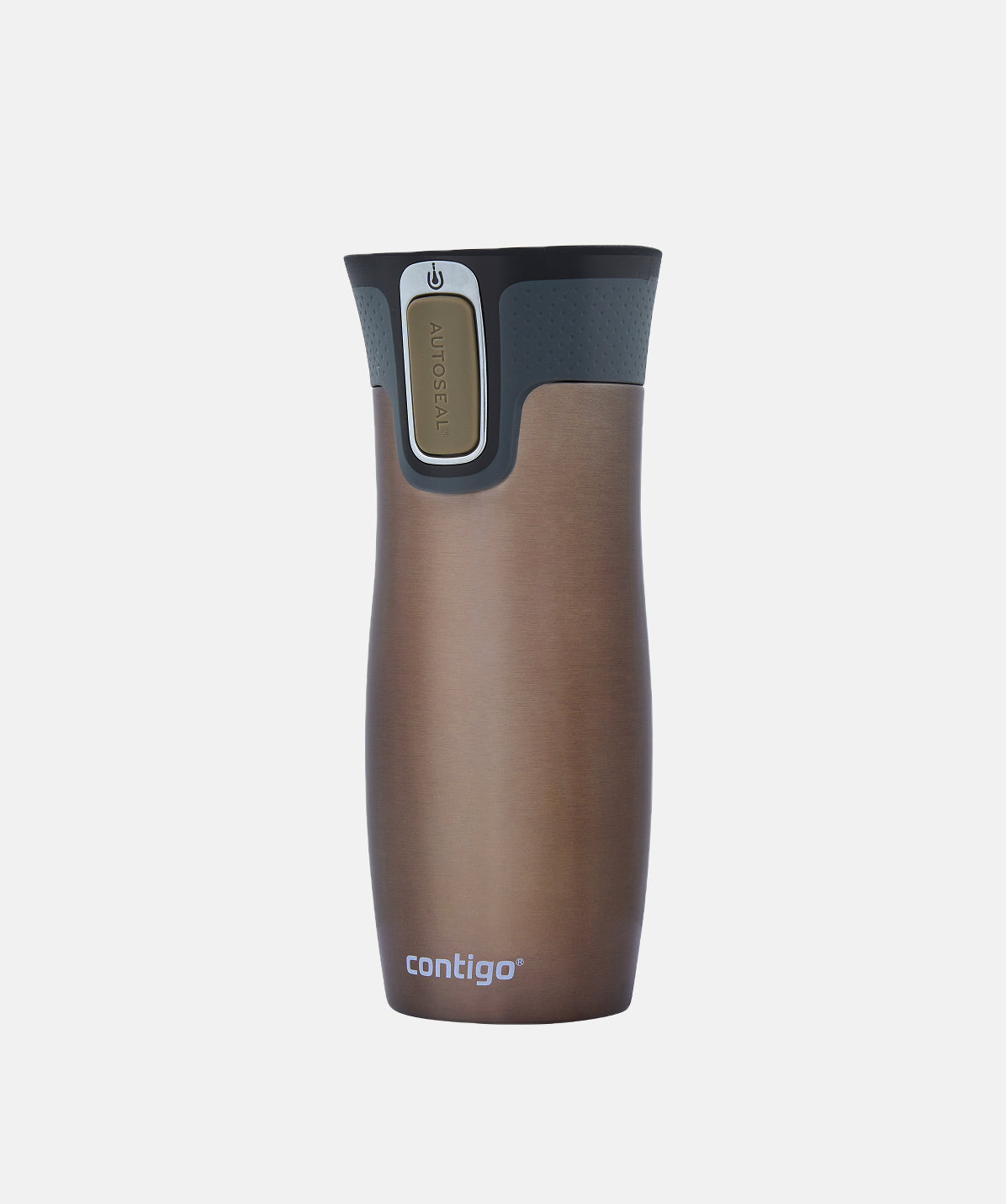 Termo Contigo West Loop 470ml Latte, vista lateral del cuerpo de acero con aislamiento.