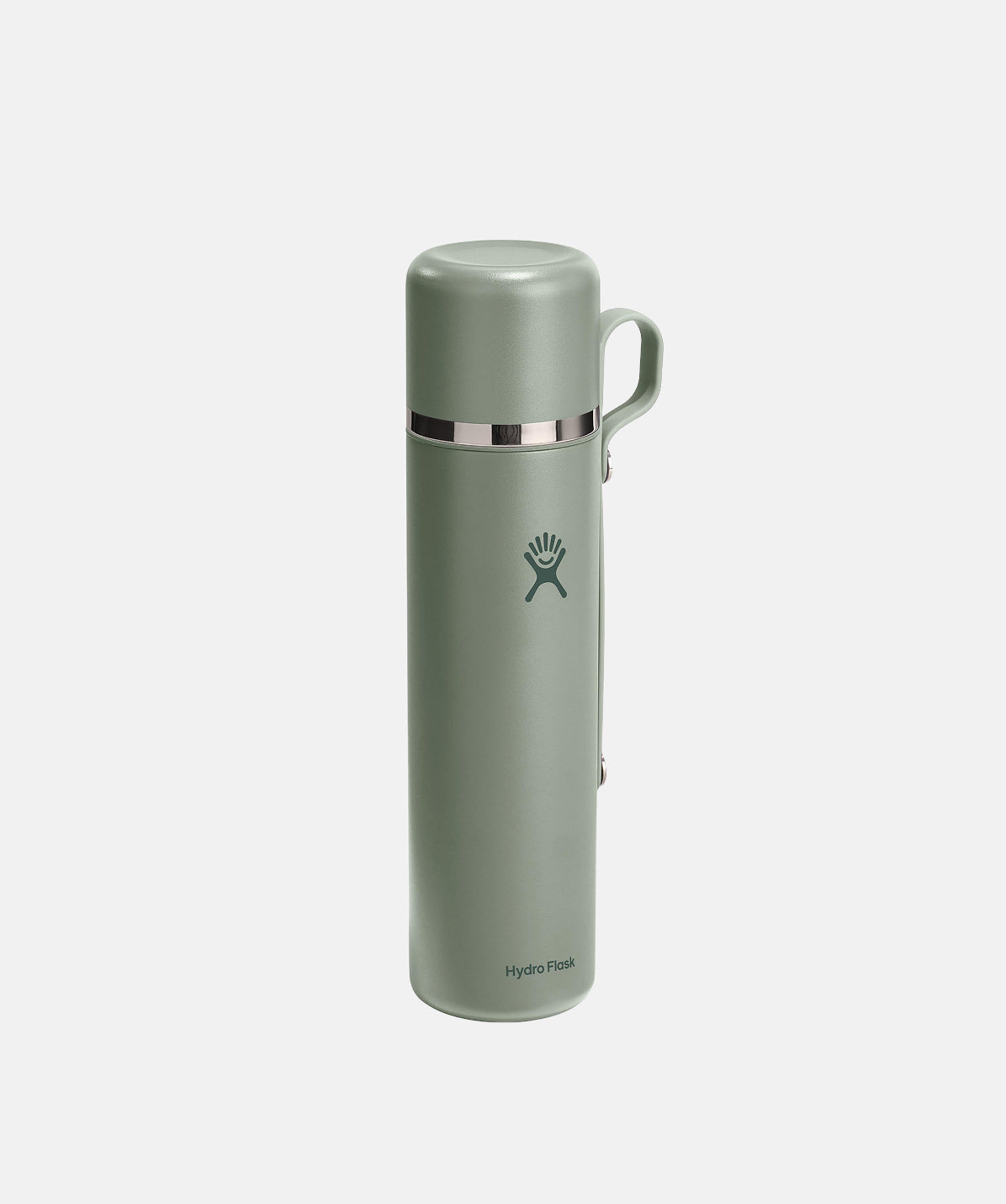 Hydro Flask Hot Flask 36oz Agave, vista lateral del termo completamente cerrado con tapa-taza, listo para la expedición.