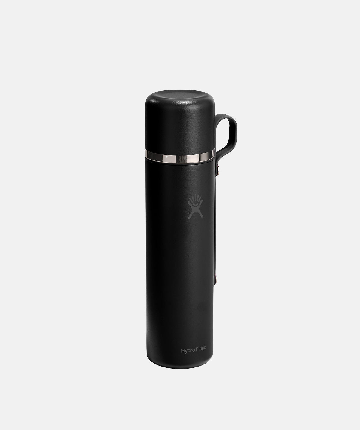 Hydro Flask Hot Flask 36oz Negro, vista lateral cerrada, aislamiento al vacío para mantener el calor.