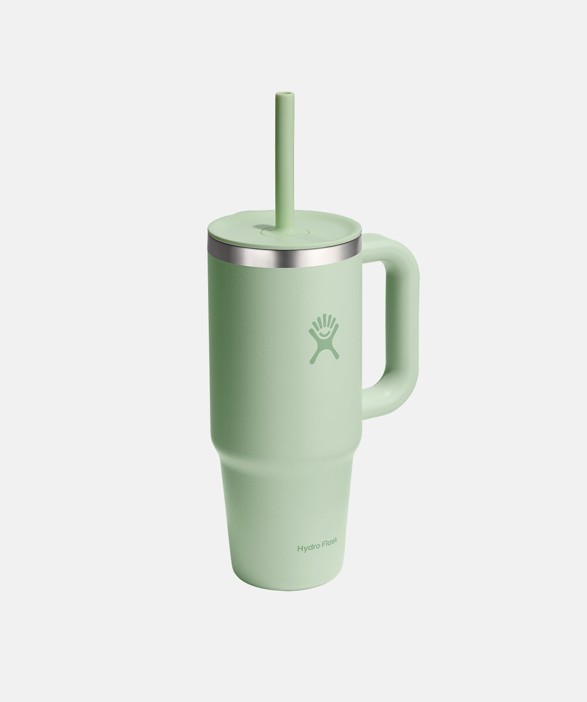 Vista superior del vaso Hydro Flask 24oz, destacando el asa ergonómica y la tapa a prueba de salpicaduras.
