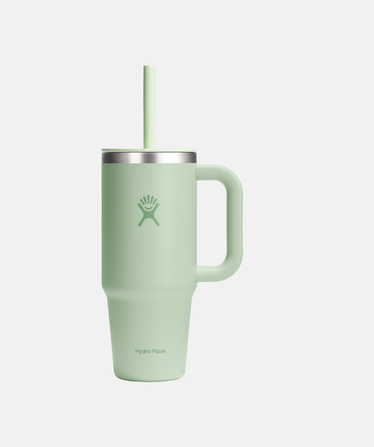 Vaso Hydro Flask Travel Tumbler 710ml Aloe, acero inoxidable de doble pared TempShield, con asa.
