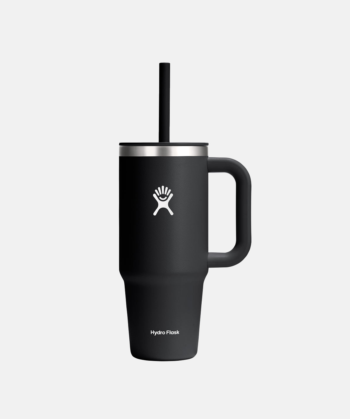 Termo de viaje Hydro Flask Travel Tumbler negro 24oz (710ml) de acero inoxidable, con asa y pajita.