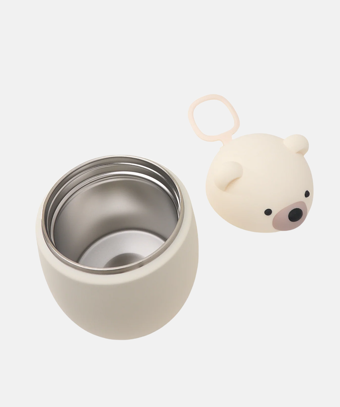 Termo para comida Asobu Bestie oso blanco abierto, mostrando el interior de acero inoxidable de alta calidad.