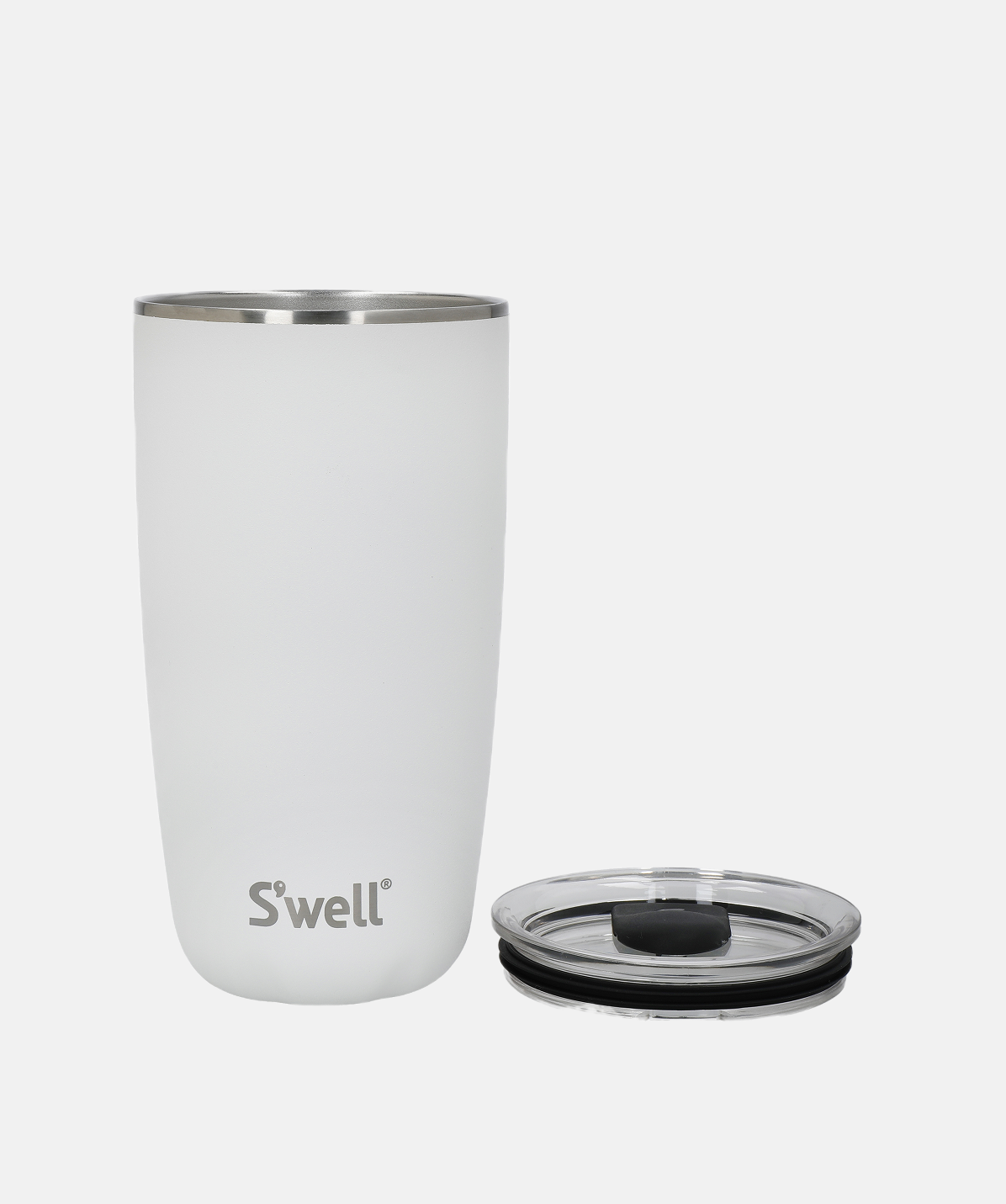 Vaso térmico S'well Tumbler Stone Moonstone de 530ml abierto con tapa de acero inoxidable.