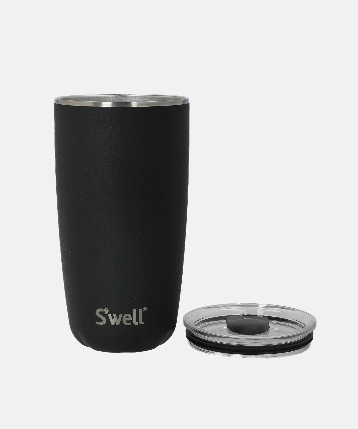 Vaso térmico S'well Tumbler Stone Onyx de 530ml negro abierto mostrando su interior térmico.