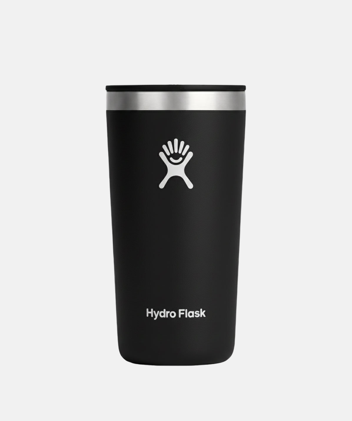 Vaso Hydro Flask All Around Tumbler negro 12oz (355ml) de acero inoxidable con tapa a presión.